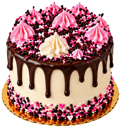 Mini drip cake with pink frosting swirls and sprinkles